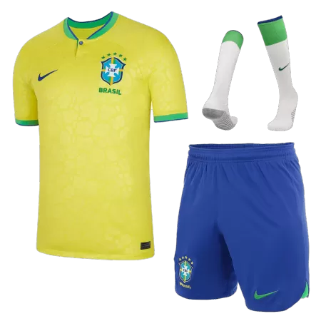 Men's Brazil Home Soccer Jersey Whole Kit (Jersey+Shorts+Socks) 2022 - BuyJerseyshop
