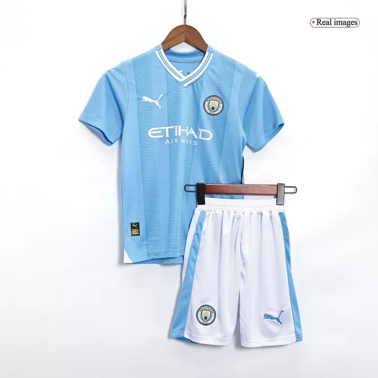 Kids Manchester City Home Soccer Jersey Whole Kit (Jersey+Shorts+Socks) 2023/24 - BuyJerseyshop