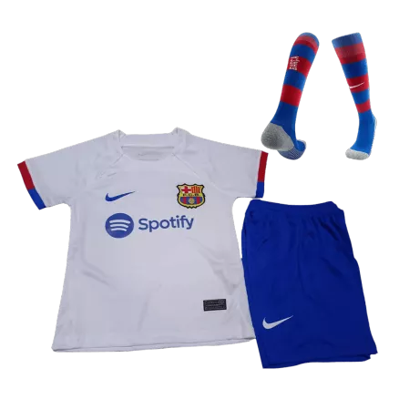 Kids Barcelona Away Soccer Jersey Whole Kit (Jersey+Shorts+Socks) 2023/24 - BuyJerseyshop