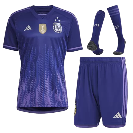 Men's Argentina Away Soccer Jersey Whole Kit (Jersey+Shorts+Socks) 2022 - BuyJerseyshop