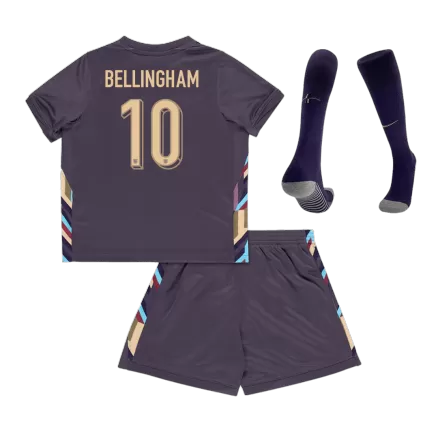 Kids BELLINGHAM #10 England Away Soccer Jersey Whole Kit (Jersey+Shorts+Socks) 2024 - BuyJerseyshop