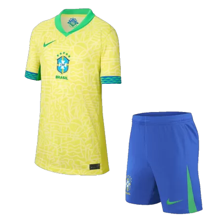 Kids Brazil Home Soccer Jersey Kit (Jersey+Shorts) 2024 - BuyJerseyshop
