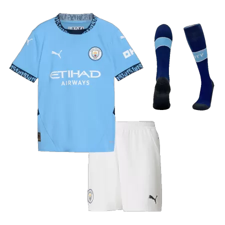 Kids Manchester City Home Soccer Jersey Whole Kit (Jersey+Shorts+Socks) 2024/25 - BuyJerseyshop