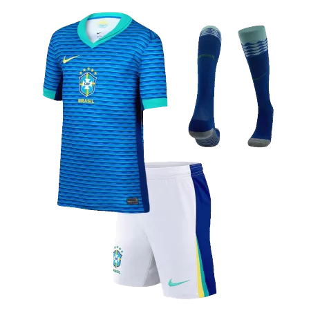 Kids Brazil Away Soccer Jersey Whole Kit (Jersey+Shorts+Socks) 2024 - BuyJerseyshop