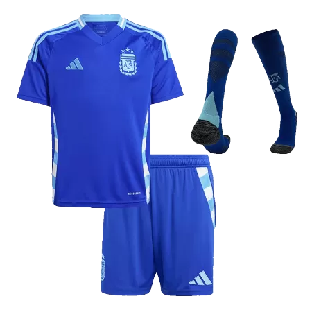 Kids Argentina Away Soccer Jersey Whole Kit (Jersey+Shorts+Socks) 2024 - BuyJerseyshop