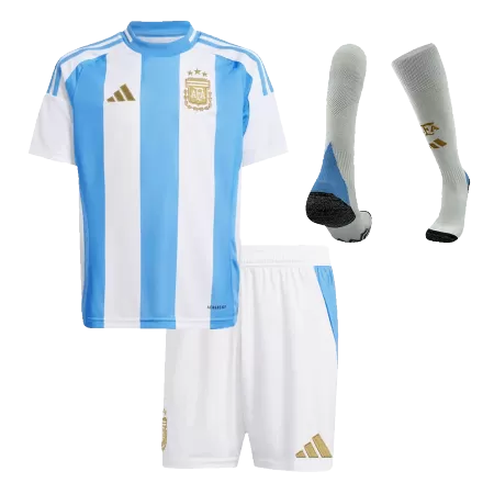 Kids Argentina Home Soccer Jersey Whole Kit (Jersey+Shorts+Socks) 2024 - BuyJerseyshop