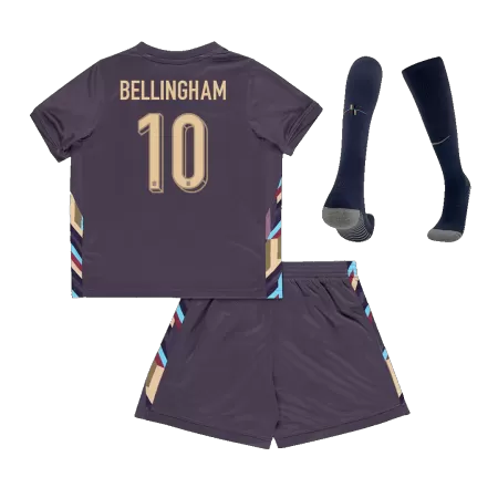 Kids BELLINGHAM #10 England Away Soccer Jersey Whole Kit (Jersey+Shorts+Socks) 2024 - BuyJerseyshop